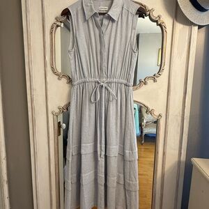 Calvin Klein Blue & White Striped Midi Dress Heavy Fabric Size US 8 Never Worn!